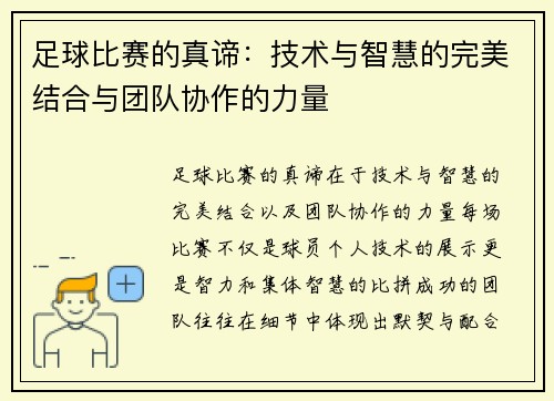 足球比赛的真谛:技术与智慧的完美结合与团队协作的力量