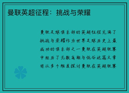曼联英超征程:挑战与荣耀