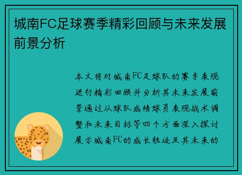 城南FC足球赛季精彩回顾与未来发展前景分析