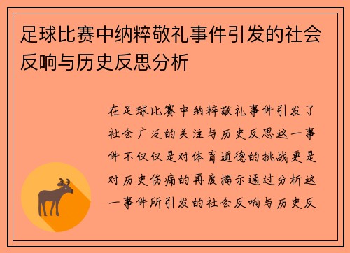 足球比赛中纳粹敬礼事件引发的社会反响与历史反思分析