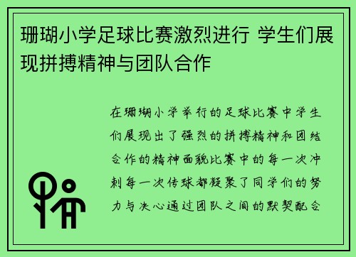 珊瑚小学足球比赛激烈进行 学生们展现拼搏精神与团队合作