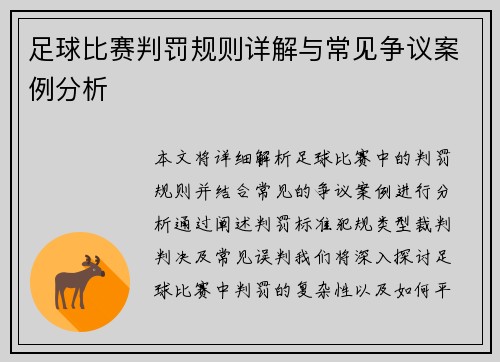 足球比赛判罚规则详解与常见争议案例分析