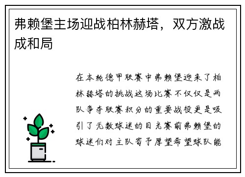 弗赖堡主场迎战柏林赫塔，双方激战成和局