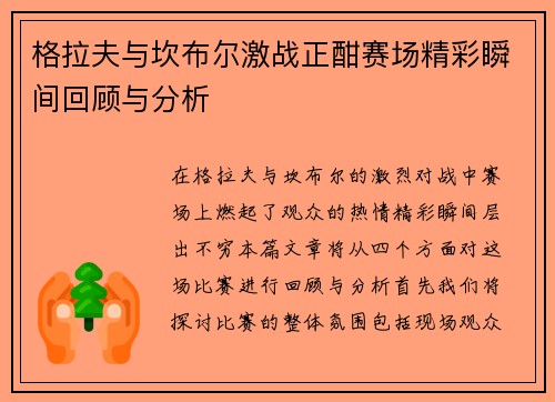 格拉夫与坎布尔激战正酣赛场精彩瞬间回顾与分析