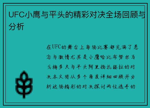 UFC小鹰与平头的精彩对决全场回顾与分析