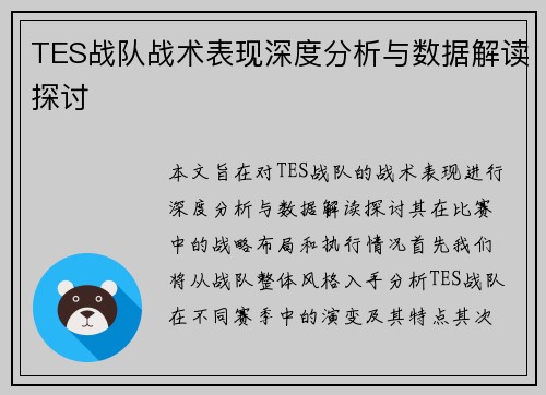 TES战队战术表现深度分析与数据解读探讨